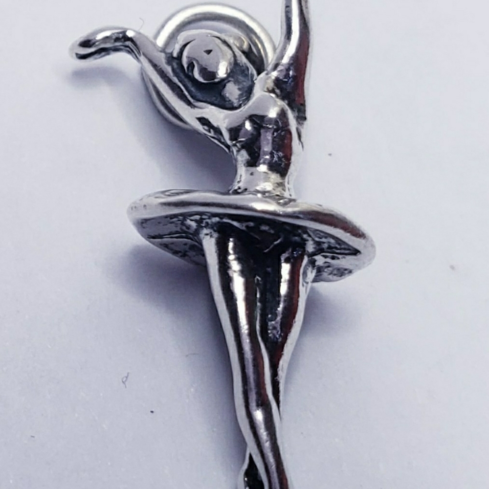 Ballerina 3d Dancer Sterling Silver Charm Pendant. View 4